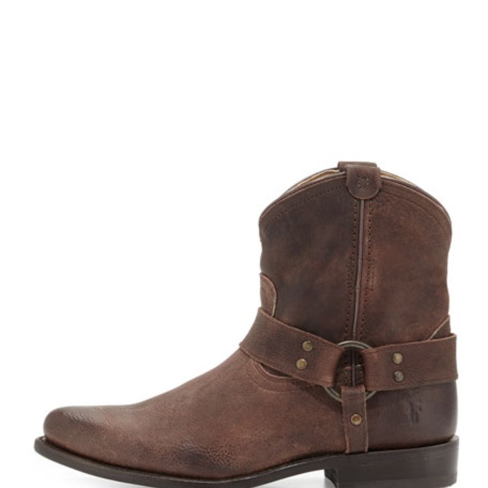 Frye Wyatt Harness Short Ankle Boot Dark Brown